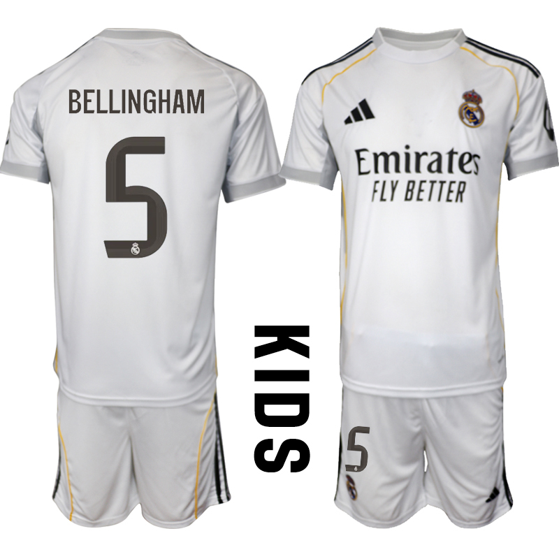 Youth 2025-2026 Club Real Madrid home white #5 Soccer Jersey  01->youth soccer jersey->Youth Jersey